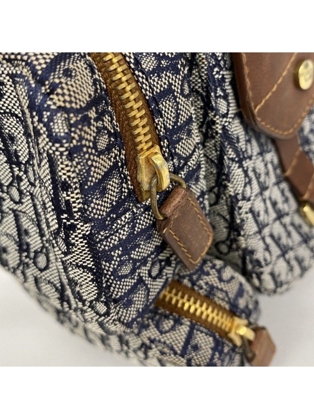 ★SOLD★ Dior Shoulder Bag Street Chic Canvas Leather Navy Brown Gold - Picture 10 of 10